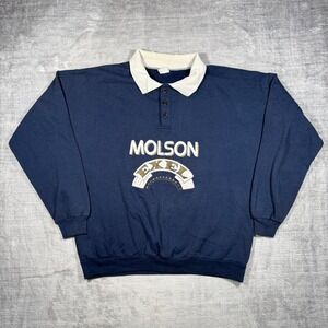 Molson Excel Sweatshirt Men XL Navy Blue Polo Collar Vintage 90s Beer Promo